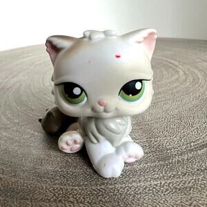 Littlest Pet Shop LPS Persian Kitten Cat #328 Grey Green Eyes 2007 *Read